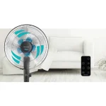 Ventilator cu picior, Rohnson R8600, telecomanda, 28W, 40cm, 26 trepte de viteza, inaltime reglabila 115-135 cm,  oscilare la 90°, Protecție împotriva supraîncălzirii, Negru - imagine 3